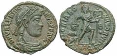 Roman Imperial Coins Valentinian I. A.D. 364-375. Æ (18 mm, 2.56 g, 6 h). Aquileia, A.D. 364-367. D N VALENTINI-ANVS P F AVG, diademed, draped and cuirassed bust of Valentinian I right / [G]LORIA RO-M