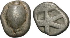 Greek Coins Islands off Attica, Aegina. Ca. 480-457 B.C. AR drachm (13 mm, 5.39 g). Sea turtle / Large square incuse with skew pattern. Meadows grp. IIIa; Milbank period III. Lightly toned. Nearly fin