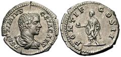 Roman Imperial Coins Geta. As Caesar, A.D. 198-209. AR denarius (19 mm, 3.14 g, 5 h). Rome, under Septimius Severus and Caracalla, A.D. 208. P SEPTIMIVS GETA CAES, bare-headed and draped bust of Geta 