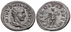 Roman Imperial Coins Philip II. As Caesar, A.D. 244-247. AR antoninianus (23 mm, 5.37 g, 12 h). Rome, under Philip I, A.D. 245. M IVL PHILIPPVS CAES, radiate and draped bust of Philip II right / PRINC