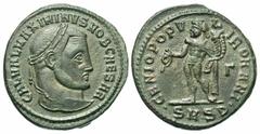 Roman Imperial Coins Galerius. As Caesar, A.D. 293-305. Æ follis (27 mm, 10.01 g, 6 h). Serdica, A.D. 305. GAL VL MAXIMINVS NOB CAESAR, laureate head of Galerius right / GENIO POPV-L-I ROMANI, Genius 