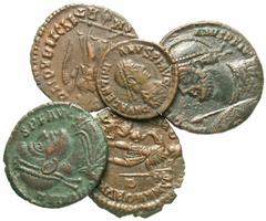 Group Lots [Roman Imperial]. Lot of five attractive late Roman Æ. Includes: Julian II. Antioch // Valentinian I. Siscia // Valens. Aquileia // Valentinian II. Siscia // Gratian. Rome. All coins VF or 