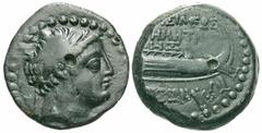 Greek Coins Seleukid Kingdom. Demetrios II Nikator. First reign, 146-138 B.C. Æ (19 mm, 6.82 g, 12 h). Tyre, S.E. 168 (145/4 B.C.). Diademed head of Demetrios II right / [ΒΑ]ΣΙΛΕΩΣ [Δ]ΗΜΗΤΡΙΟΥ ΤΥΡΙΩΝ,