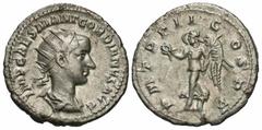Roman Imperial Coins Gordian III. A.D. 238-244. AR antoninianus (21 mm, 3.81 g, 12 h). Rome, A.D. 239. IMP CAES M ANT GORDIANVS AVG, radiate, draped and cuirassed bust of Gordian III right / P M TR P 