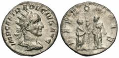 Roman Imperial Coins Trajan Decius. A.D. 249-251. AR antoninianus (20 mm, 3.57 g, 6 h). Rome, A.D. 251. IMP CAE TRA DECIVS AVG, radiate, draped and cuirassed bust of Trajan Decius right / PANNONIAE, t