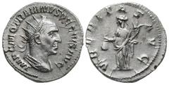 Roman Imperial Coins Trajan Decius. A.D. 249-251. AR antoninianus (22 mm, 3.51 g, 1 h). Rome. IMP C M Q TRAIANVS DECIVS AVG, Radiate and cuirassed bust of Trajan Decius right, seen from behind / VBERI