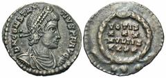 Roman Imperial Coins Constantius II. A.D. 337-361. AR siliqua (17 mm, 1.84 g, 12 h). Lugdunum, A.D. 360-361. D N CONSTANTIVS P F AVG, diademed, draped and cuirassed bust of Constantius II right / VOTI
