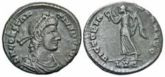 Roman Imperial Coins Constantius II. A.D. 337-361. AR siliqua (17 mm, 2.08 g, 6 h). Lugdunum, A.D. 360-361. D N CONSTANTIVS P F AVG, diademed, draped and cuirassed bust of Constantius II right / VICTO
