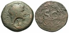 Roman Provincial Coins Syria, Seleucis and Pieria. Antiochia ad Orontem. Otho. A.D. 69. Æ (28 mm, 13.16 g, 12 h). [IMP M OTHO CAE AVG], laureate head of Otho right; c/m: letter(?) within circular punc