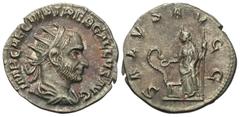 Roman Imperial Coins Trebonianus Gallus. A.D. 251-253. AR antoninianus (20 mm, 2.74 g, 12 h). Rome. IMP CAE C VIB TREB GALLVS AVG, radiate, draped and cuirassed bust of Trebonianus Gallus right / SALV