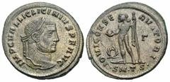 Roman Imperial Coins Licinius I. A.D. 308-324. Æ follis (29 mm, 5.2 g, 12 h). Thessalonica, A.D. 312. IMP C VAL LIC LICINIVS P F AVG, laureate head of Licinius I right / IOVI CONSERVATORI, Jupiter sta