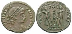 Roman Imperial Coins Constantius II. A.D. 337-361. Æ (16 mm, 1.84 g, 5 h). Alexandria, A.D. 337-340. CONSTANTIVS MAX AVG, laureate, draped and cuirassed bust of Constantius II right / GLORIA EXERCITVS