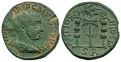 Roman Provincial Coins Pisidia, Antiochia. Volusian. A.D. 251-253. Æ (24 mm, 6.38 g, 6 h). Radiate, draped and cuirassed bust of Volusian right / Legionary eagle between two standards. SNG BN 1309-11.