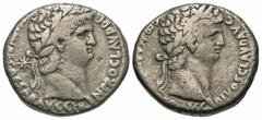 Roman Provincial Coins Syria, Seleucis and Pieria. Antiochia ad Orontem. Nero, with Divus Claudius. A.D. 54-68. AR tetradrachm (25 mm, 9.28 g, 12 h). A.D. 63/4-68. Laureate head of Nero right; behind,