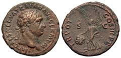 Roman Imperial Coins Trajan. A.D. 98-117. Æ as (28 mm, 10 g, 7 h). Rome, A.D. 100. IMP CAES NERVA TRAIAN AVG GERM P M, laureate head of Trajan right / TR POT COS III P P, S C across field, Victory adv