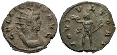 Roman Imperial Coins Gallienus. A.D. 253-268. BI antoninianus (20 mm, 2.81 g, 2 h). Rome, sole reign, A.D. 260-268. GALLIENVS AVG, radiate and cuirassed bust of Gallienus right / IOVI VLTORI, Jupiter 
