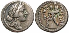 Roman Imperatorial Coins Julius Caesar. 48-47 B.C. AR denarius (17 mm, 3.74 g, 7 h). Military mint traveling with Caesar in North Africa. Diademed head of Venus right / CAESAR, Aeneas advancing left, 