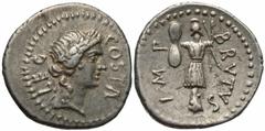 Roman Imperatorial Coins Brutus. 42 B.C. AR denarius (18 mm, 3.77 g, 12 h). Military mint traveling with Brutus and Cassius in western Asia Minor or northern Greece. Pedanius Costa, legate. COSTA LEG,