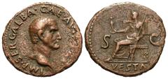 Roman Imperial Coins Galba. A.D. 68-69. Æ as (28 mm, 10.04 g, 7 h). Rome, ca. October A.D. 68. IMP SER GALBA CAE AV[G TR P], bare head of Galba right / VESTA in exergue, S C across field, Vesta seated