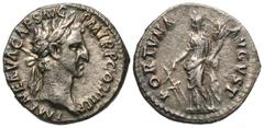 Roman Imperial Coins Nerva. A.D. 96-98. AR denarius (18 mm, 3.5 g, 6 h). Rome, A.D. 97. IMP NERVA CAES AVG P M TR P COS III P P, laureate head of Nerva right / FORTVNA AVGVST, Fortuna standing facing,