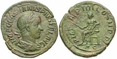 Roman Imperial Coins Gordian III. A.D. 238-244. Æ sestertius (33 mm, 24.37 g, 11 h). Rome, A.D. 241. IMP GORDIANVS PIVS FEL AVG, laureate, draped and cuirassed bust of Gordian III right / P M T-R P II