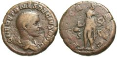 Roman Imperial Coins Herennius Etruscus. As Caesar, A.D. 250-251. Æ as (24 mm, 10.18 g, 12 h). Rome, under Trajan Decius, A.D. 250. Q HER ETR MES DECIVS NOB C, bare-headed, draped and cuirassed bust o