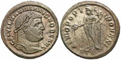 Roman Imperial Coins Galerius. As Caesar, A.D. 293-305. Æ follis (27 mm, 9.74 g, 12 h). Heraclea, ca. A.D. 296/7. GAL VAL MAXIMIANVS NOB CAES, laureate head of Galerius right / GENIO POPV-L-I ROMANI, 