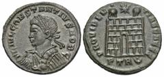 Roman Imperial Coins Constantius II. As Caesar, A.D. 324-337. Æ follis (18 mm, 2.97 g, 5 h). Treveri, A.D. 326. FL IVL CONSTANTIVS NOB C, laureate, draped and cuirassed bust of Constantius II left / P