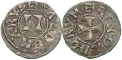 World Coins - Medieval (pre-1500) Denmark. Valdemar II. 1202-1241. AR penning (19 mm, 1.11 g, 5 h). Ribe. + VALDЄMARVS, large W with tiny crescent above and below / + RЄX DANORVM, cross pattée with tr