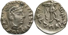 Ancient Indian Coins India, Indo-Greeks. Bhadrayasha with Zoilos II. Ca. 35-25 B.C. AR drachm (16 mm, 2.32 g). Diademed bust of king right, with Greek legend BAΣIΛEΩΣ ΣΩTHPOΣ/ ZΩIΛOY / Athena Promacho