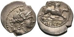 Greek Coins Gaul, Massalia. Ca. 130-121 B.C. AR tetrobol (16 mm, 2.69 g, 7 h). Draped bust of Artemis right, quiver at shoulder / ΜΑΣΣΑ-ΛIHTΩN, lion prowling right; below Z-Σ. Depeyrot 40/18; SNG Cope
