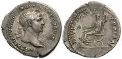 Roman Imperial Coins Trajan. A.D. 98-117. AR denarius (20 mm, 3.03 g, 6 h). Rome, A.D. 112/3. IMP TRAIANVS AVG GER DAC P M TR P COS VI P P, laureate bust of Trajan right, slight drapery on left should