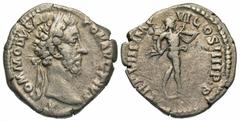 Roman Imperial Coins Commodus. A.D. 177-192. AR denarius (16 mm, 3.05 g, 12 h). Rome, A.D. 183. M COMMODVS AN-TON AVG PIVS, laureate head of Commodus right / TR P VIII IMP VI COS IIII P P, Mars advanc