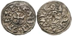 World Coins - Medieval (pre-1500) Carolingian. Time of Charles le Chauve (the Bald) to Louis d'Outremer. Ca. 875-950. AR denier (22 mm, 1.40 g, 11 h). Metullo (Melle), immobilized type of Charles the 
