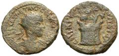 Roman Provincial Coins Samaria, Caesarea Maritima. Herennius Etruscus. As Caesar, A.D. 250-251. Æ (27 mm, 13.16 g, 12 h). Radiate and draped bust of Herennius Etruscus right / Horned altar before palm