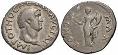 Roman Imperial Coins Otho. A.D. 69. AR denarius (19 mm, 2.85 g, 7 h). Rome. IMP OTHO CAE[SAR] AVG TR P, bare head of Otho right / PONT MAX, Ceres standing facing, head left, holding two grain ears and