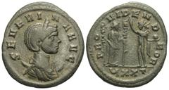 Roman Imperial Coins Severina. Augusta, A.D. 270-275. Æ antoninianus (20 mm, 3.81 g, 11 h). Ticinum, late A.D. 274. SEVERI-NA AVG, diademed and draped bust of Severina right, set on a crescent / PRO-V