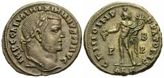 Roman Imperial Coins Galerius. A.D. 305-311. Æ follis (24 mm, 7.12 g, 1 h). Alexandria, A.D. 308. IMP C GAL VAL MAXIMIANVS P F AVG, laureate head of Galerius right / GENIO IMP-ERATORIS, Genius standin
