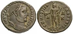 Roman Imperial Coins Galerius. A.D. 305-311. Æ follis (24 mm, 7.41 g, 5 h). Alexandria, A.D. 308. IMP C GAL VAL MAXIMIANVS P F AVG, laureate head of Galerius right / GENIO IMP-ERATORIS, Genius standin