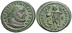 Roman Imperial Coins Licinius I. A.D. 308-324. Æ follis (21 mm, 4.07 g, 7 h). Siscia, A.D. 315/6. IMP LIC LICINIVS P F AVG, laureate head of Licinius I right / IOVI CON-SERVATORI, Jupiter standing fac