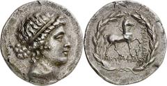 Monedas griegas / Greek coins (s. II a.C.). Aiolis. Kyme. Tetradracma. (S. 4183 var) (BMC. XVII, 74). Bella. 16,24 g. EBC-.