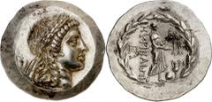 Monedas griegas / Greek coins (s. II a.C.). Aiolis. Myrina. Tetradracma. (S. 4216) (BMC. XVII, 19). Muy bella. Rara así. 17,12 g. EBC+.