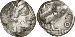 Monedas griegas / Greek coins (454-404 a.C.). Ática. Atenas. Tetradracma. (S. 2526) (CNG. IV, 1597). Contramarca en anverso. 16,82 g. MBC/MBC-.