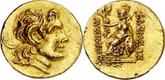 Monedas griegas / Greek coins Thracian Kingdom. Lysimachus (323-281 BC). Byzantion. Gold stater. (S. 1590) (CNG. III, 1383). Light scratch on reverse and gold test cut on edge. Nice. 8,33 g. (EBC).