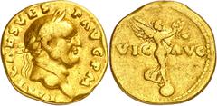 Monedas romanas / Roman coins (71 A.D.). Vespasian. Aureus. (Spink 2256 var) (Co. 583) (RIC. 47) (Calico 698b). Obv.: IMP. CAES. VESP. AVG. P. M. His head laureate. Rev.: VIC. AVG. Victory standing on