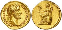 Monedas romanas / Roman coins (146 A.D.). Antoninus Pius. Aureus. (Spink 4035) (Co. 1150) (RIC. 159) (Calico 1455). Obv.: ANTONINVS AVG. PIVS P. P. TR. P. COS. IIII. His head laureate. Rev.: Roma seat