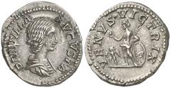 Monedas romanas / Roman coins (204 A.D.). Plautilla. Denarius. (Spink 7074) (Co. 25) (RIC. 369). Obv.: PLAVTILLA AVGVSTA. Her bust draped. Rev.: VENVS VICTRIX. Venus standing left, with an apple, palm