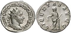 Monedas romanas / Roman coins (252 A.D.). Trebonianus Gallus. Antoninianus. (Spink 9635) (S. 67) (RIC. 39). Obv.: IMP. CAE. C. VIB. TREB. GALLVS AVG. His bust radiate, draped and cuirassed. Rev.: LIBE