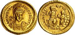 Monedas romanas / Roman coins (425 A.D.). Theodosius II. Constantinople. Solidus. (Spink 21143) (Ratto 160) (RIC. 234). Obv.: D. N. THEODOSIVS P. F. AVG. His bust helmeted and cuirassed facing, with s