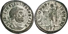 Monedas romanas / Roman coins (296-297 A.D.). Constantius I, Chlorus. Heraclea. Follis. (Spink 14061) (Co. 89) (RIC. 18a). Obv.: FL. VAL. CONSTANTIVS NOB. CAES. His head laureate. Rev.: GENIO POPVLI R